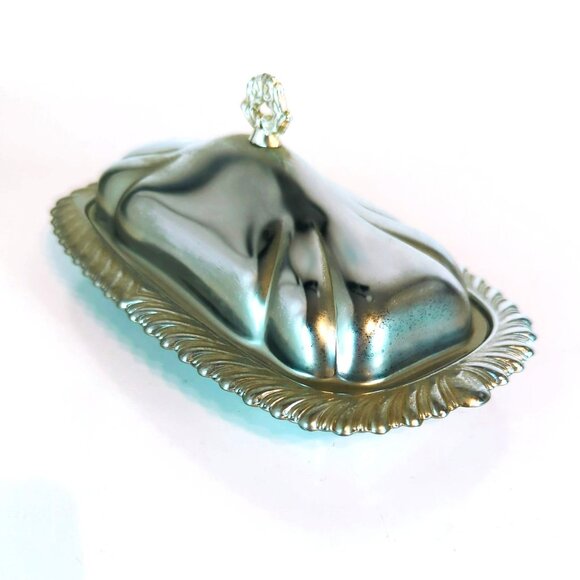 Vintage Shelton-Ware Chrome Butter Dish With Ornate Handle - Picture 3 of 7